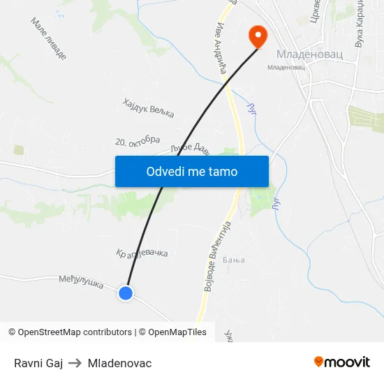 Ravni Gaj to Mladenovac map