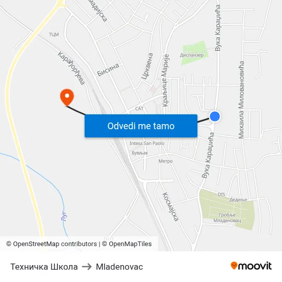 Техничка Школа to Mladenovac map
