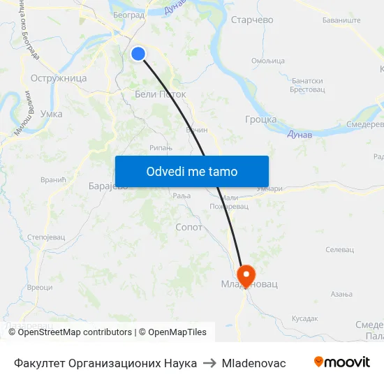 Факултет Организационих Наука to Mladenovac map