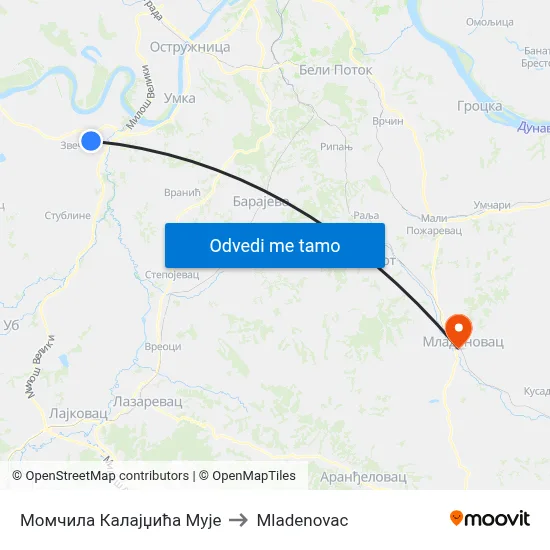 Момчила Калајџића Мује to Mladenovac map