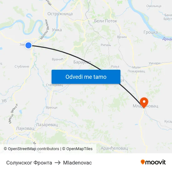 Солунског Фронта to Mladenovac map