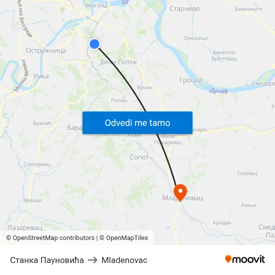 Станка Пауновића to Mladenovac map