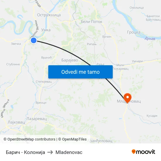 Барич - Колонија to Mladenovac map