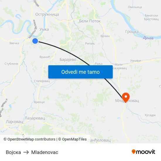 Војска to Mladenovac map
