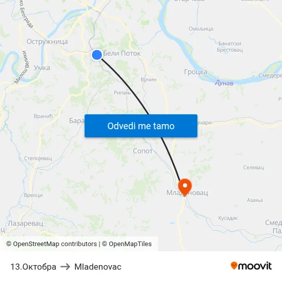 13.Октобра to Mladenovac map