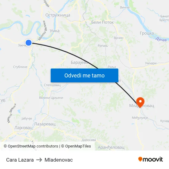 Cara Lazara to Mladenovac map
