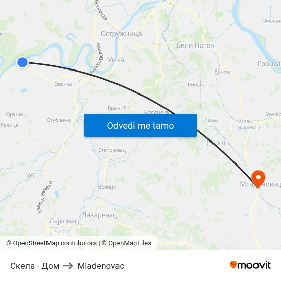 Скела - Дом to Mladenovac map