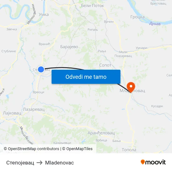 Степојевац to Mladenovac map