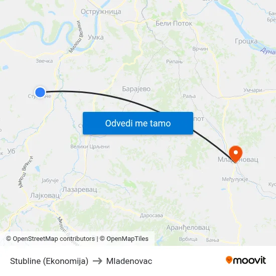 Stubline (Ekonomija) to Mladenovac map