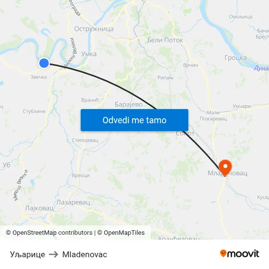 Уљарице to Mladenovac map
