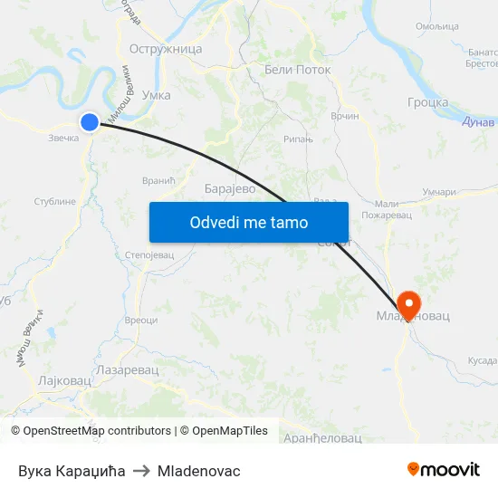 Вука Караџића to Mladenovac map