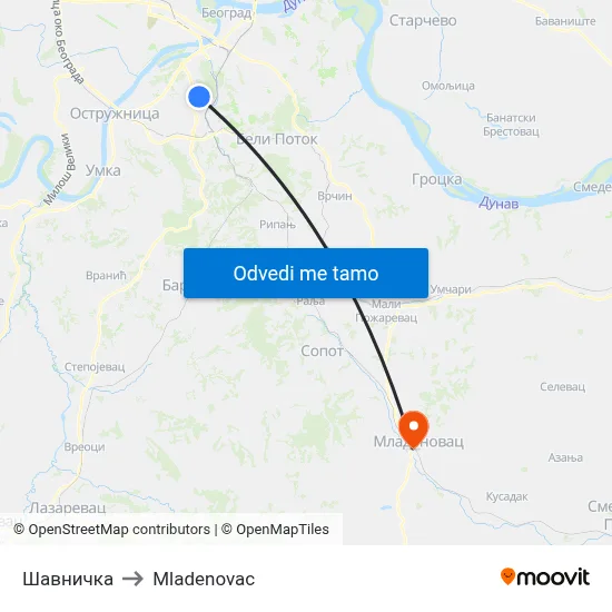 Шавничка to Mladenovac map
