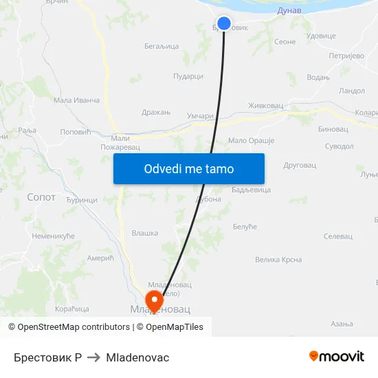 Брестовик Р to Mladenovac map