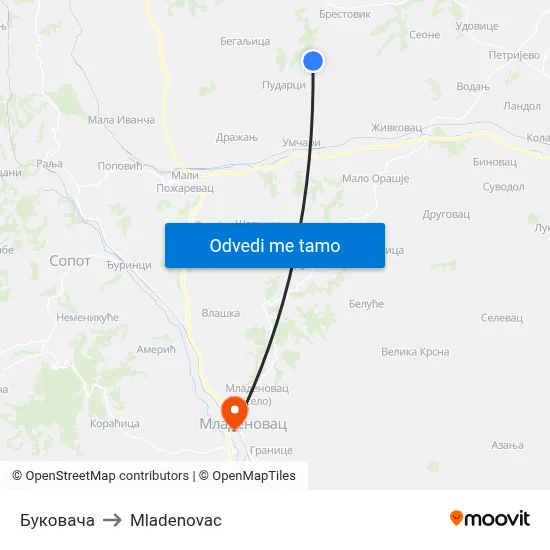 Буковача to Mladenovac map