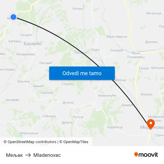 Мељак to Mladenovac map