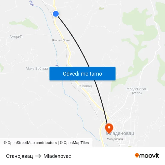 Станојевац to Mladenovac map