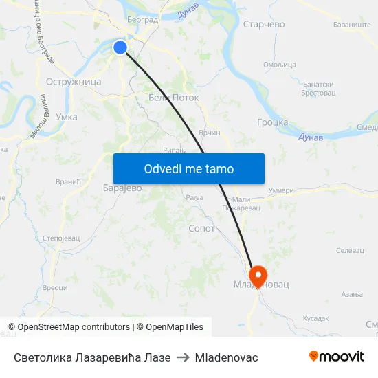 Светолика Лазаревића Лазе to Mladenovac map