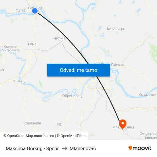 Maksima Gorkog - Spens to Mladenovac map