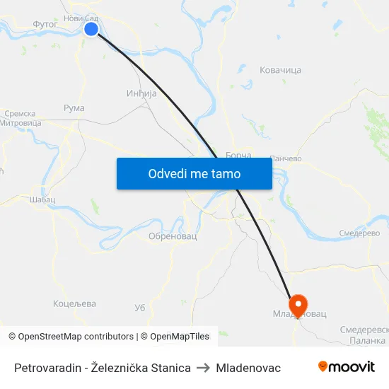 Petrovaradin - Železnička Stanica to Mladenovac map