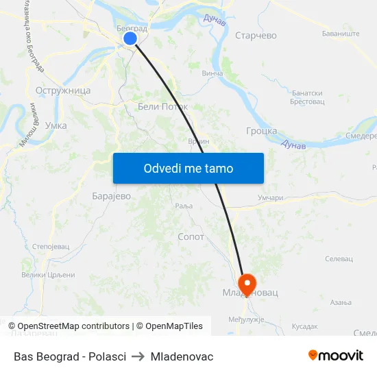 Bas Beograd - Polasci to Mladenovac map