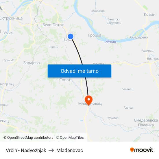 Vrčin - Nadvožnjak to Mladenovac map