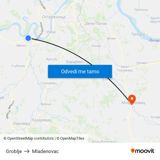 Groblje to Mladenovac map