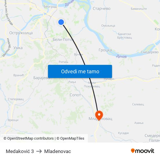 Medaković 3 to Mladenovac map