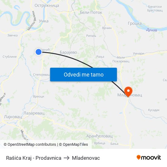 Rašića Kraj - Prodavnica to Mladenovac map