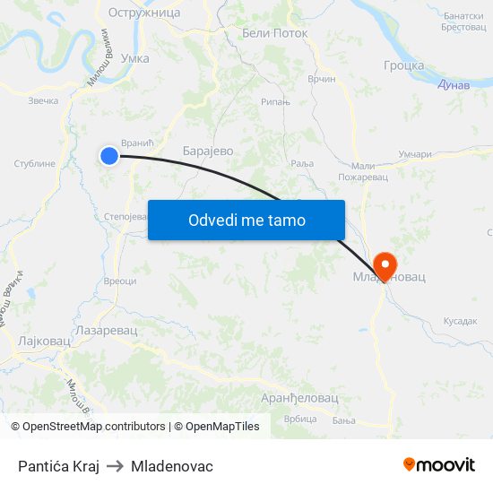 Pantića Kraj to Mladenovac map