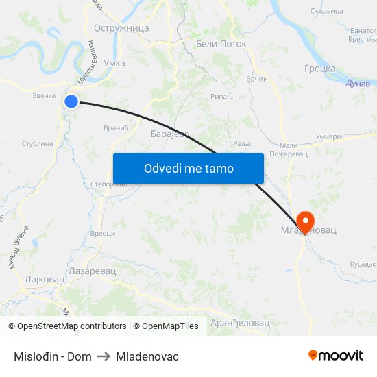 Mislođin - Dom to Mladenovac map