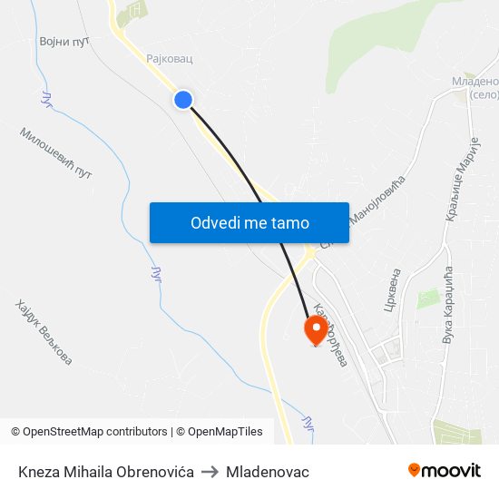 Kneza Mihaila Obrenovića to Mladenovac map