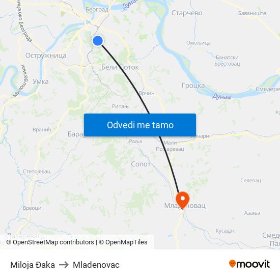 Miloja Đaka to Mladenovac map