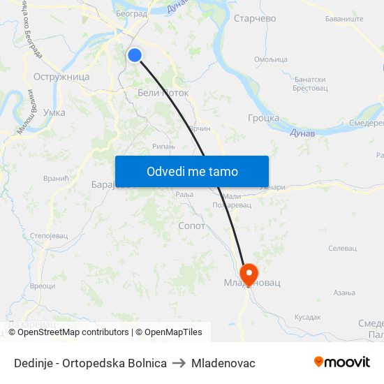 Dedinje - Ortopedska Bolnica to Mladenovac map