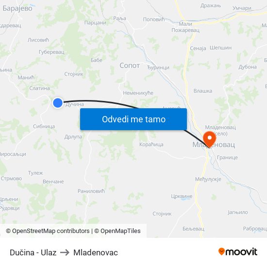 Dučina - Ulaz to Mladenovac map