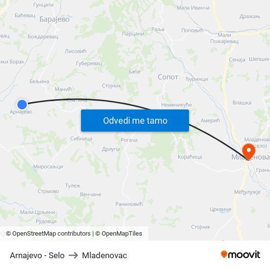 Arnajevo - Selo to Mladenovac map