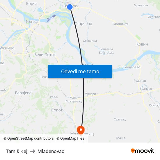Tamiš Kej to Mladenovac map
