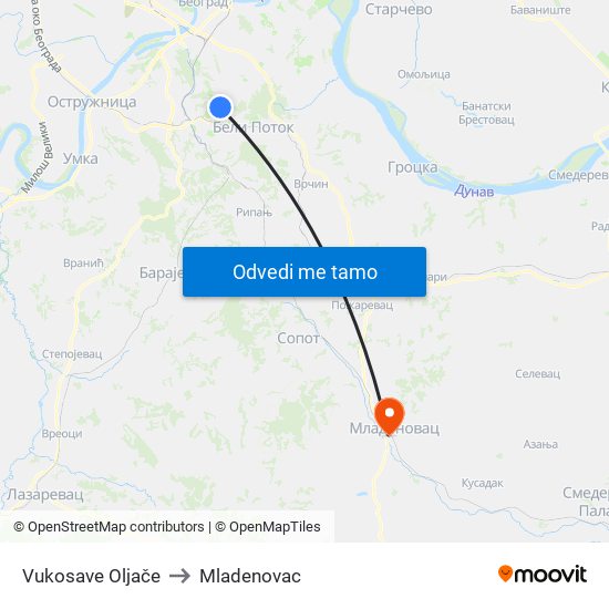 Vukosave Oljače to Mladenovac map