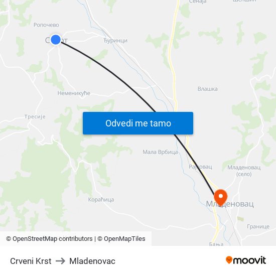 Crveni Krst to Mladenovac map