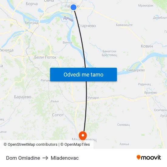Dom Omladine to Mladenovac map