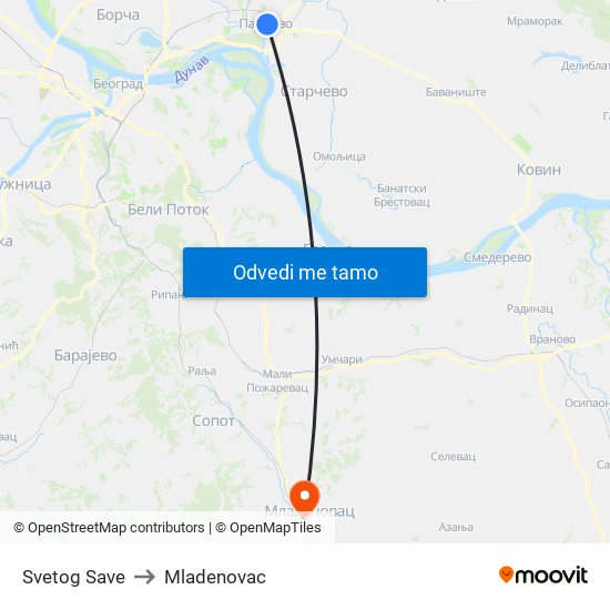 Svetog Save to Mladenovac map
