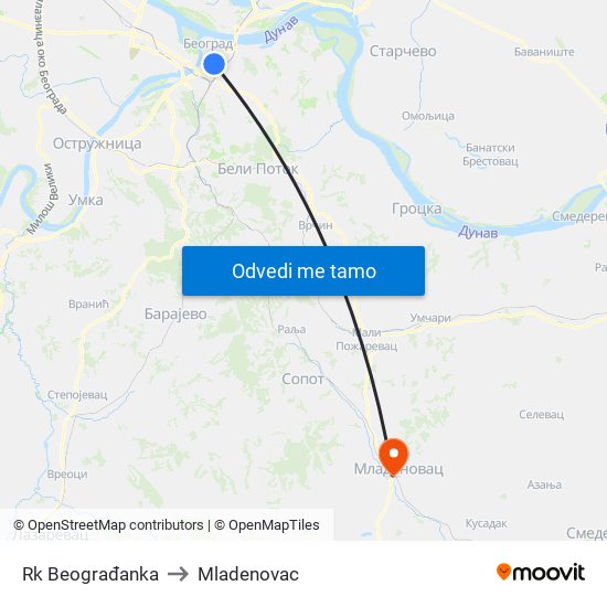 Rk Beograđanka to Mladenovac map