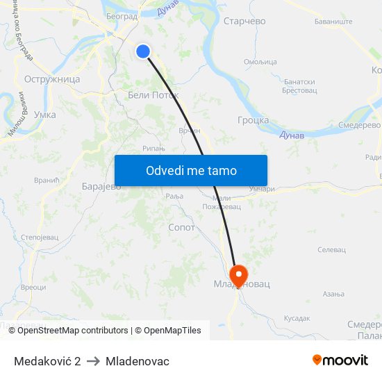Medaković 2 to Mladenovac map