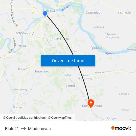 Blok 21 to Mladenovac map