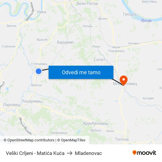 Veliki Crljeni - Matića Kuća to Mladenovac map