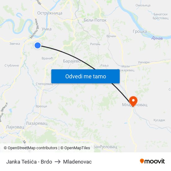 Janka Tešića - Brdo to Mladenovac map