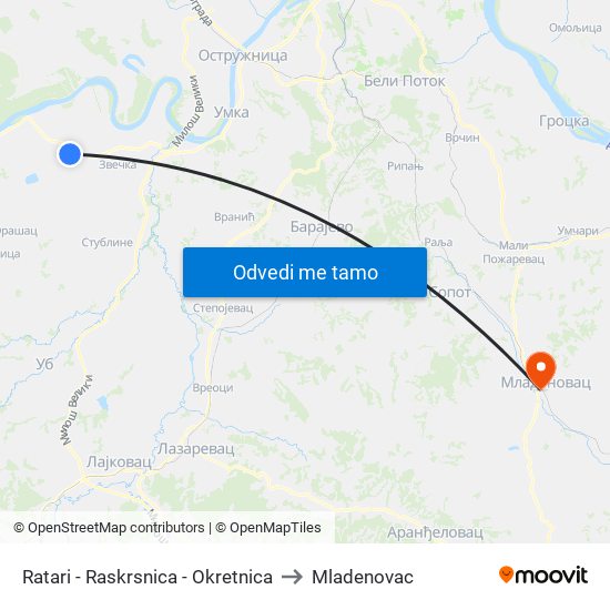 Ratari - Raskrsnica - Okretnica to Mladenovac map