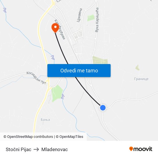 Stočni Pijac to Mladenovac map