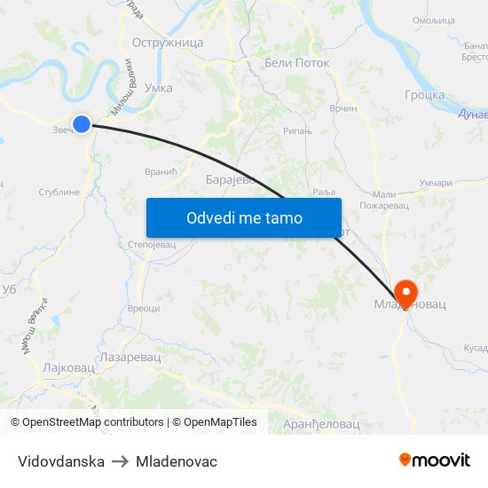 Vidovdanska to Mladenovac map