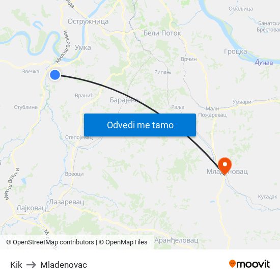 Kik to Mladenovac map