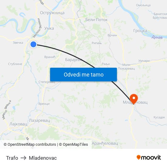 Trafo to Mladenovac map